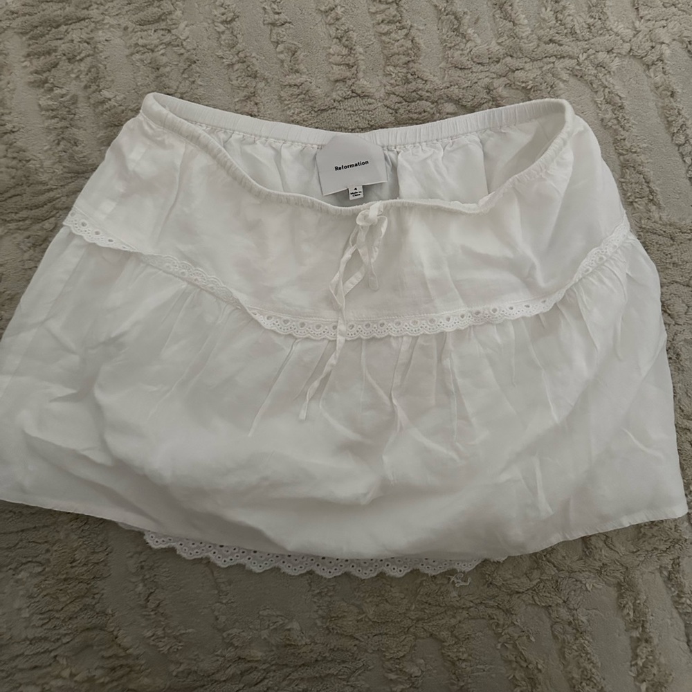 Reformation White Valletta Set - White Mini Skirt with Eyelet Trim Top - Picture 5 of 6
